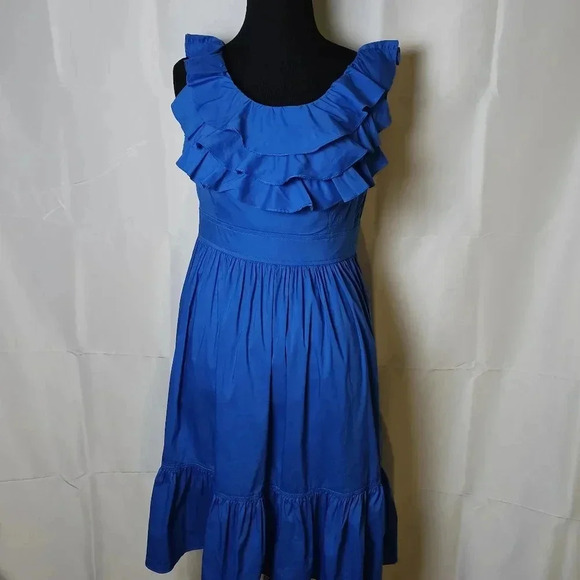 Maggy London Multi Tier Boho Blue Cottagecore‎ Ruffle Dress Sz 6 - Picture 1 of 10